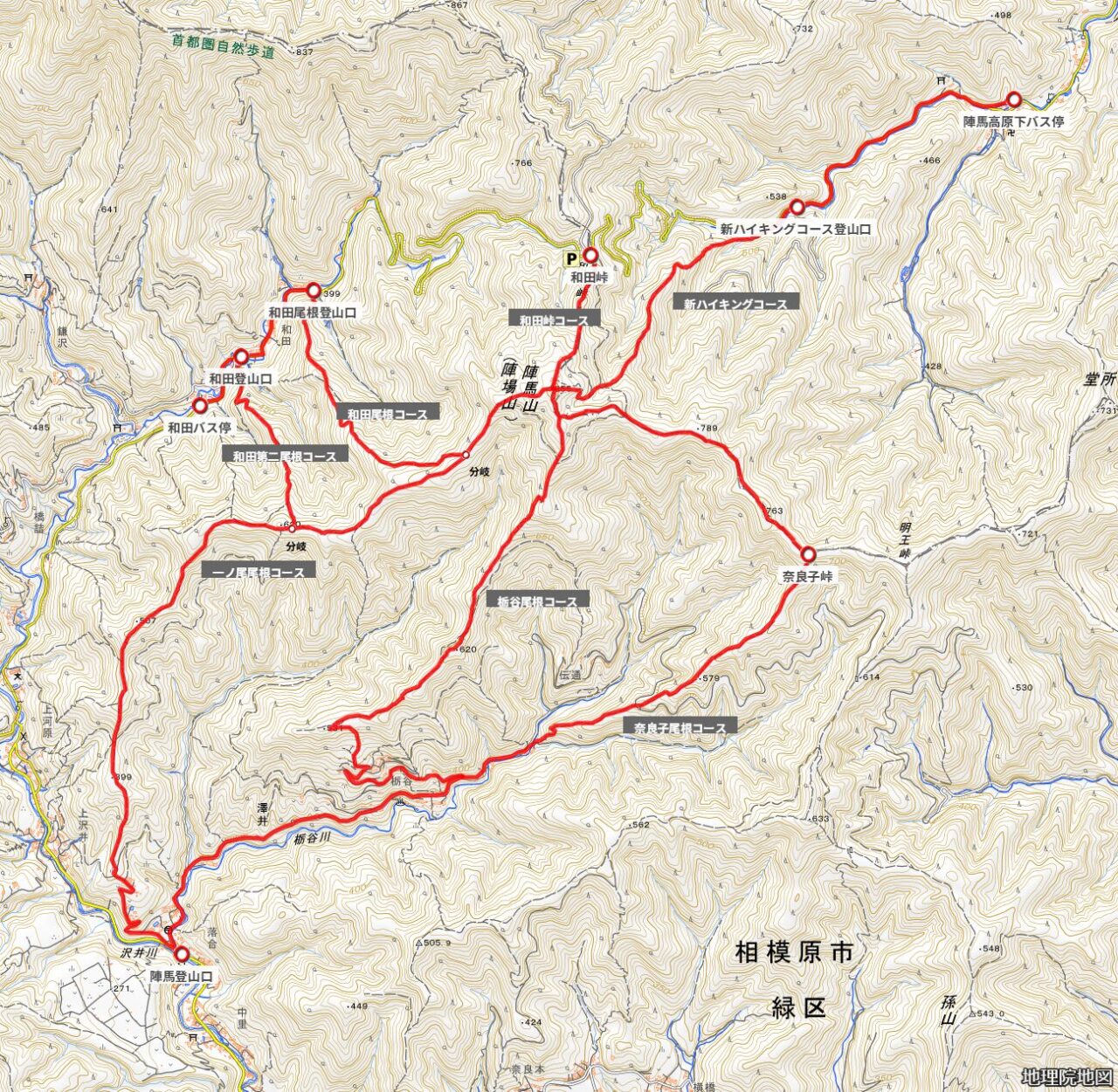 陣馬山の登山ルート