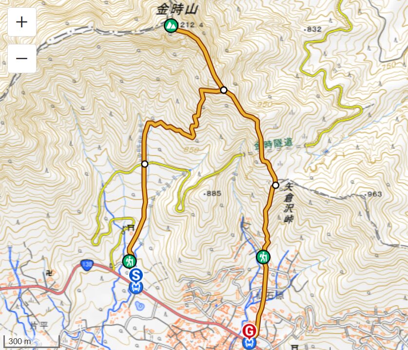 金時山の登山コース(金時神社入口→金時登山口)