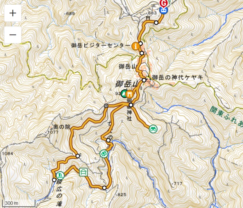 御岳山の登山ルート(御嶽神社→ロックガーデン)