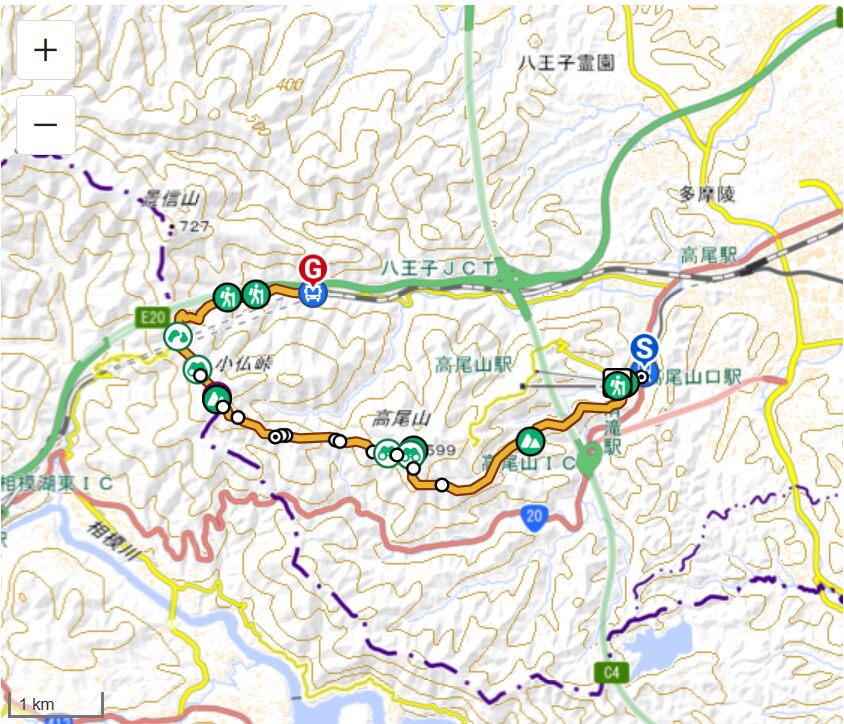 高尾山山～小仏城山の登山コース