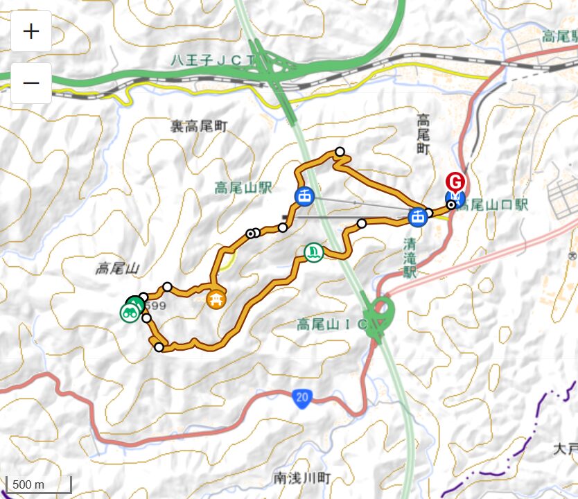 高尾山の登山ルート(6号路→1号路)